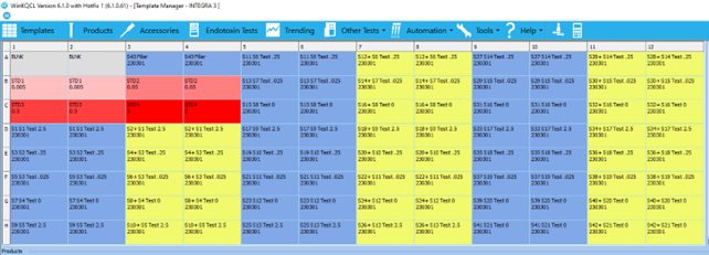 A worksheet template of the PyroGene rFC WinKQCL® Software with all necessary information about the position of the standards, samples, positive controls.