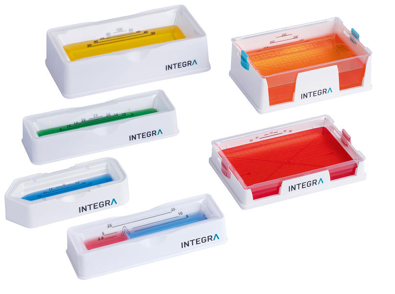 INTEGRA offers 10 ml, 25 ml and 100 ml multichannel reagent reservoirs