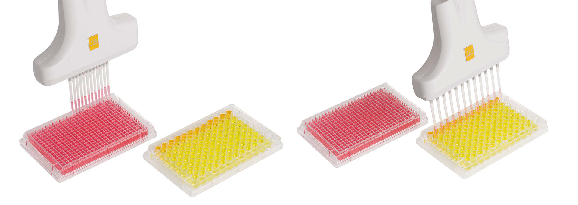 Plate reformatting using a VOYAGER  tip spacing multichannel pipette.