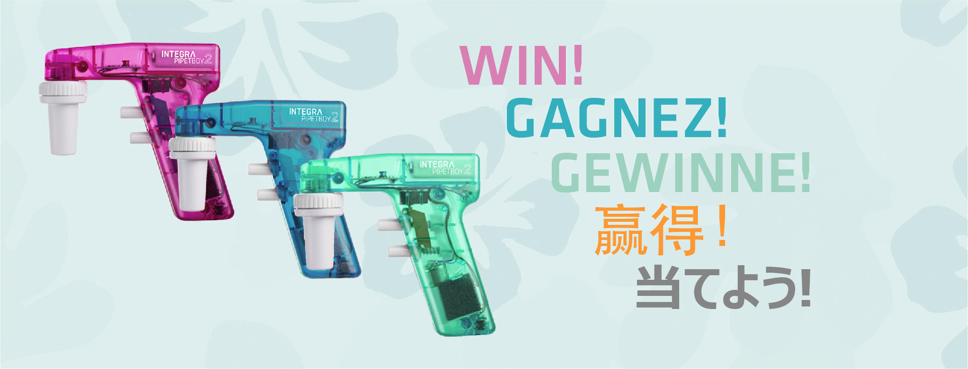 Pipette aids in colors Pink Sunrise, Ocean Dream and Agave - lettering "WIN!"