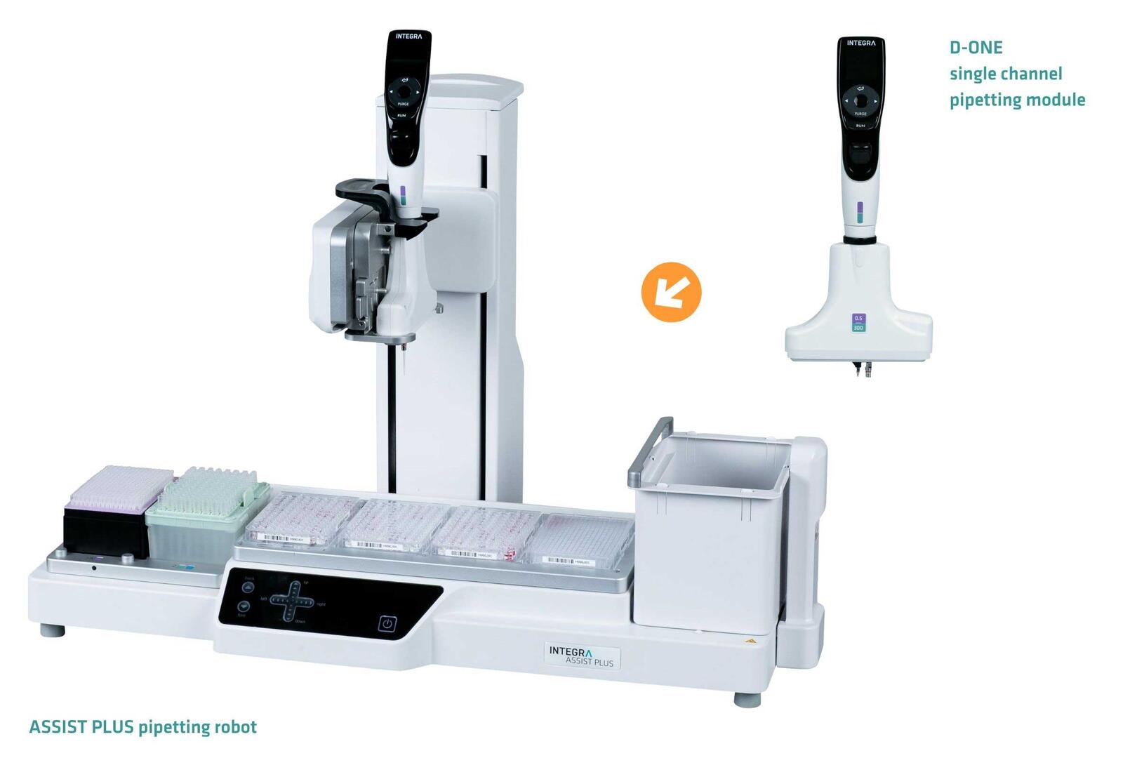 *ASSIST PLUS pipetting robot with VOYAGER adjustable tip spacing pipette