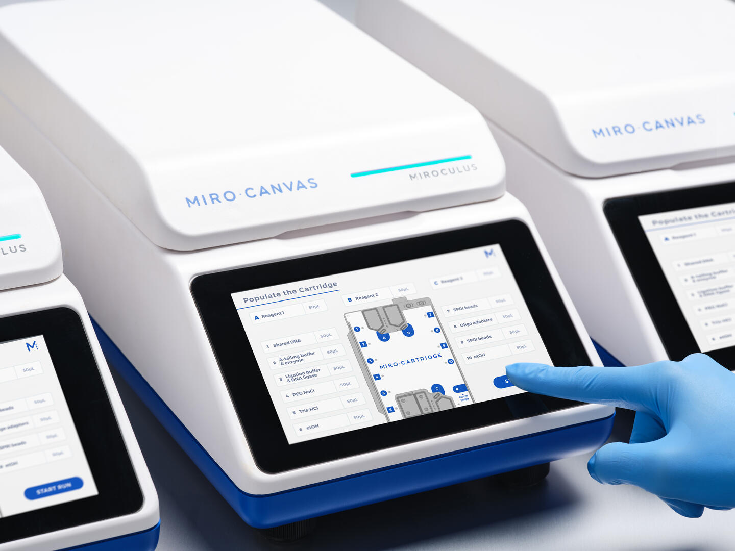 Touchscreen interface of the MIRO CANVAS NGS sample prep system