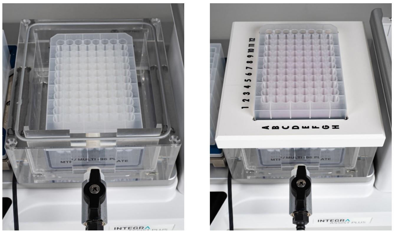 MACHEREY-NAGEL's NucleoVac 96 Vacuum Manifold set-up, first with the binding plate, then with the filter plate.