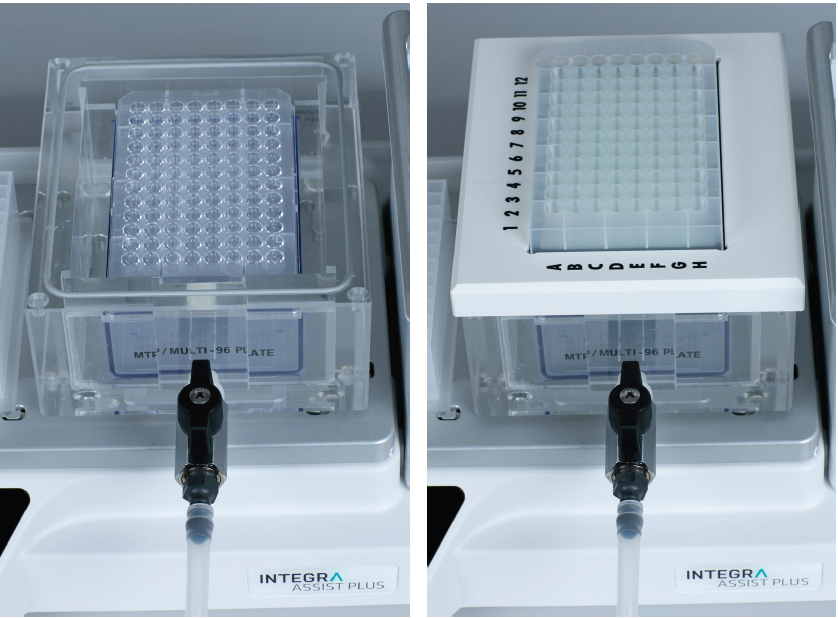 MACHEREY-NAGEL's NucleoVac 96 Vacuum Manifold set-up, first with the wash plate, then with the tissue binding plate.