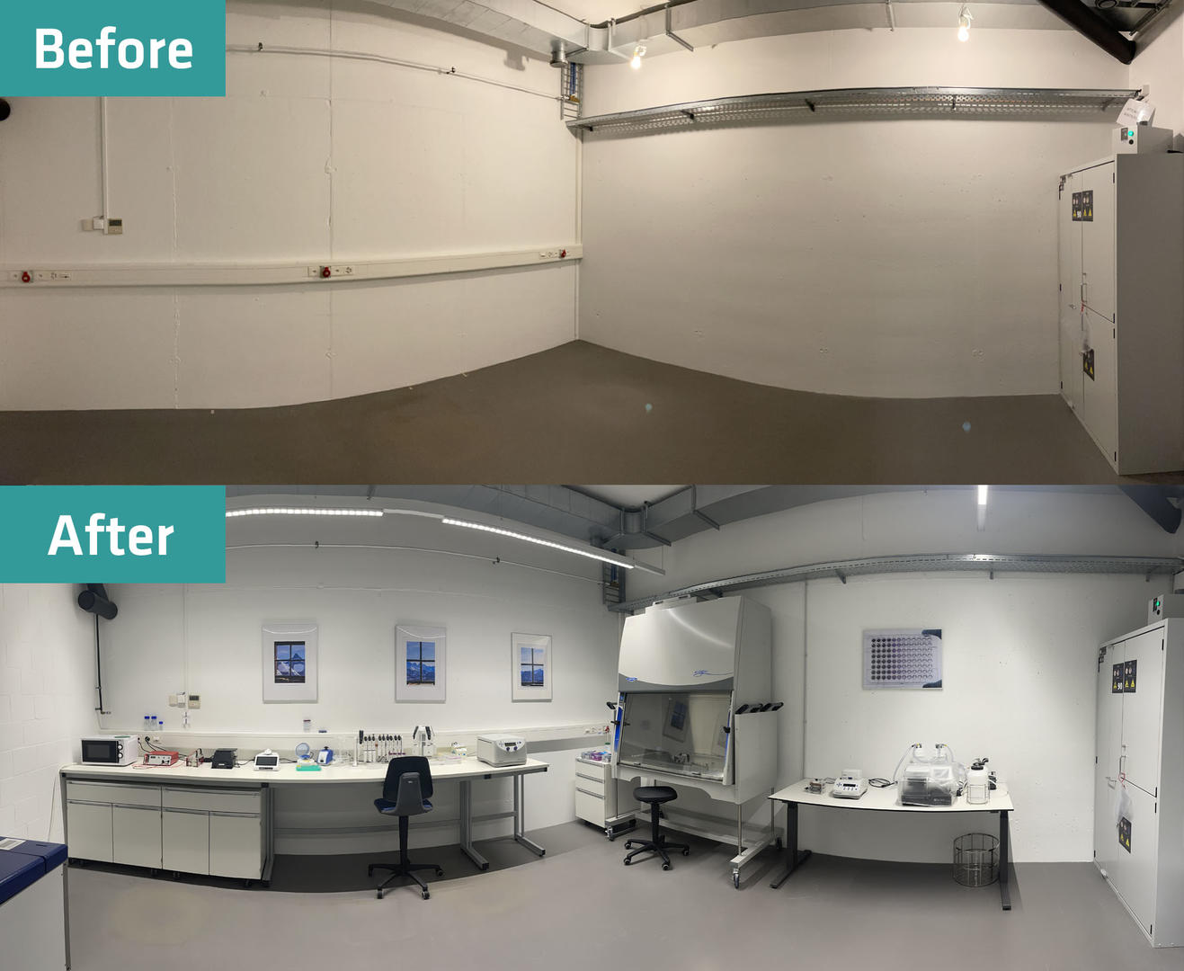 Laboratory how it looked before and how it looked after we equipped it with several instruments