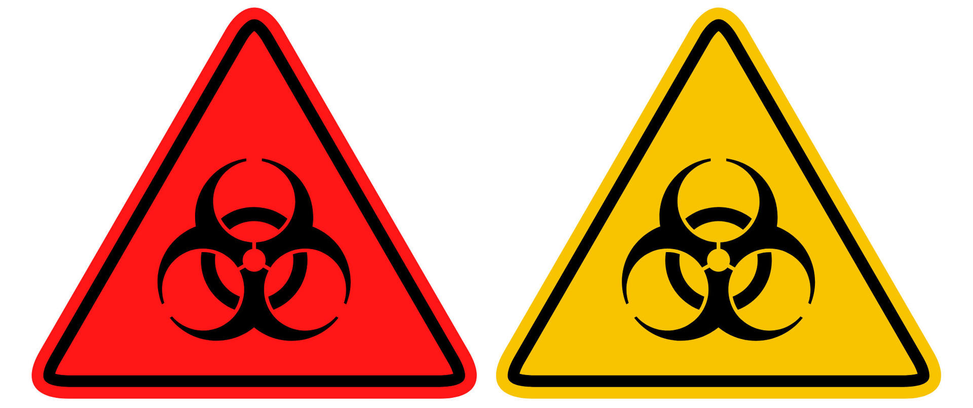 Orange-red biohazard sign vs. yellow biohazard sign