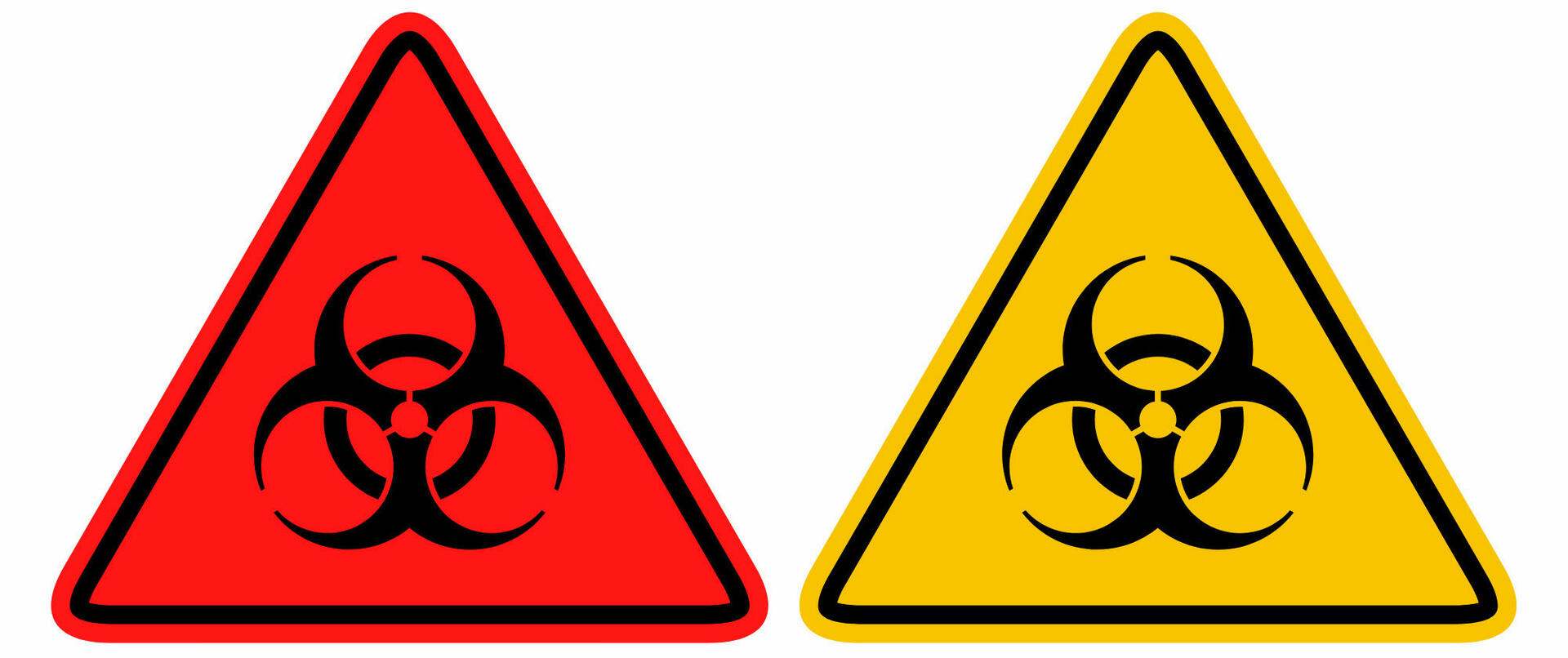Orange-red biohazard sign vs. yellow biohazard sign