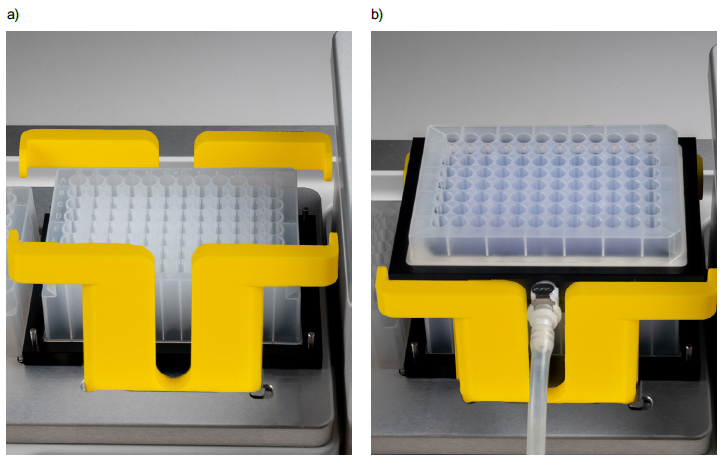 EZ-Vac vacuum manifold set-ups on the ASSIST PLUS with the deep well plate and the ZymoPURE filter plate.