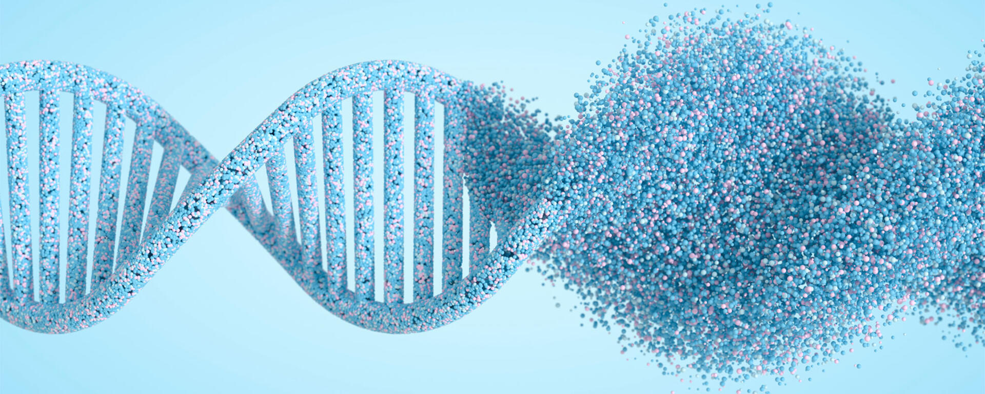 DNA double helix that disintegrates into thousands of colorful beads