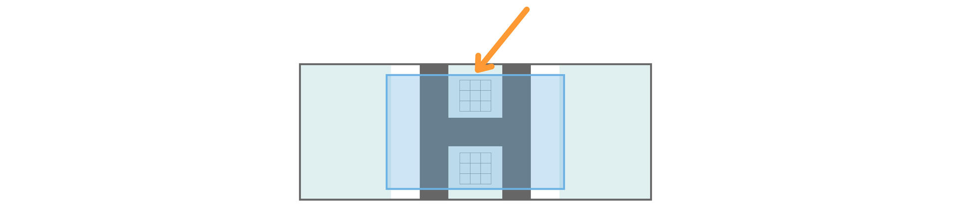 Improved Neubauer chamber with arrow highlighting where the loading volume needs to be dispensed