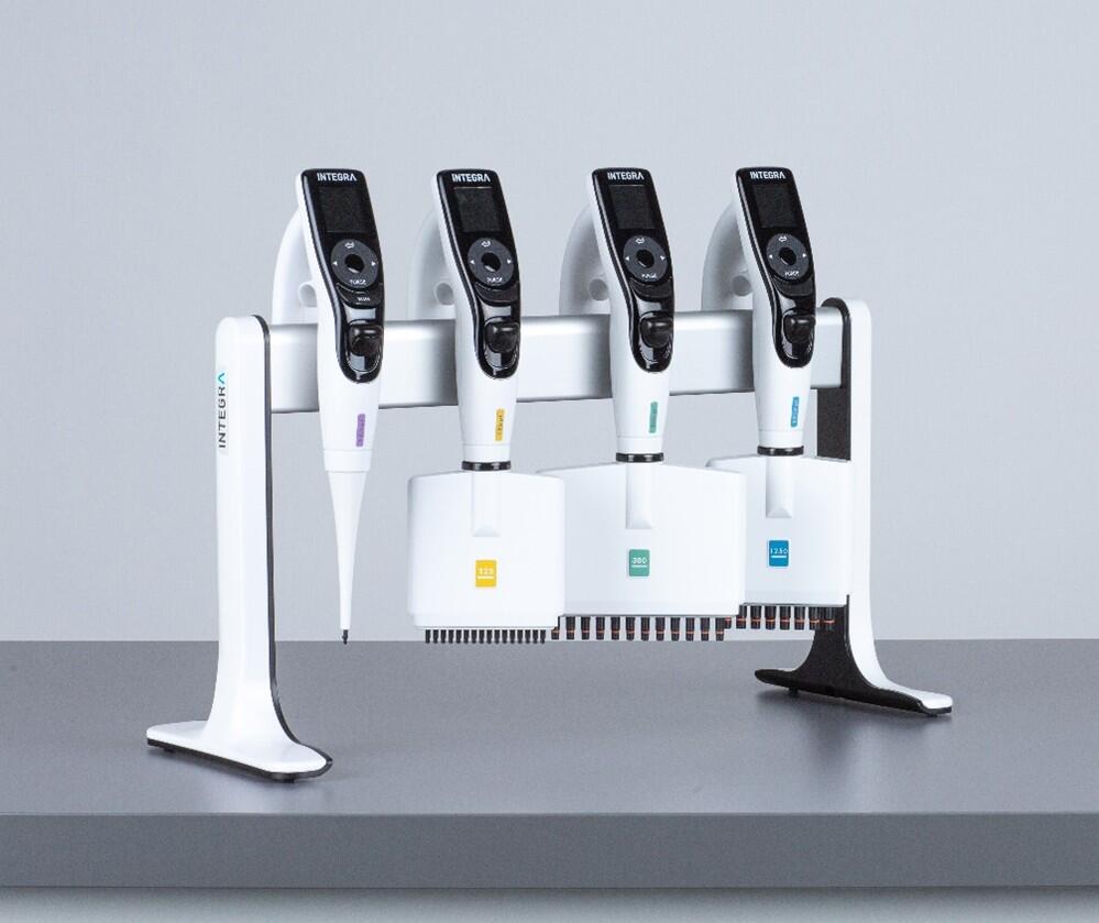 VIAFLO electronic pipettes on a stand