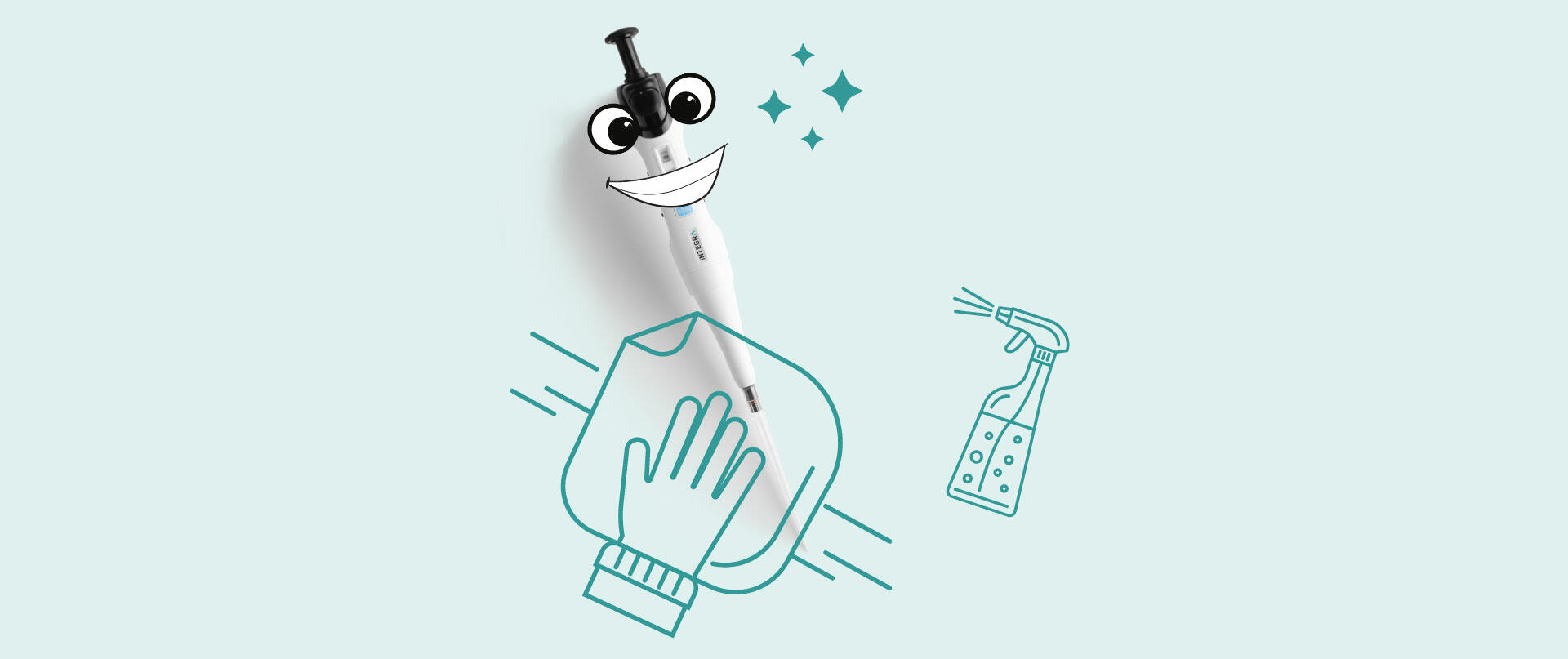 How to clean pipettes: Manual single channel pipette being cleaned with a cloth
