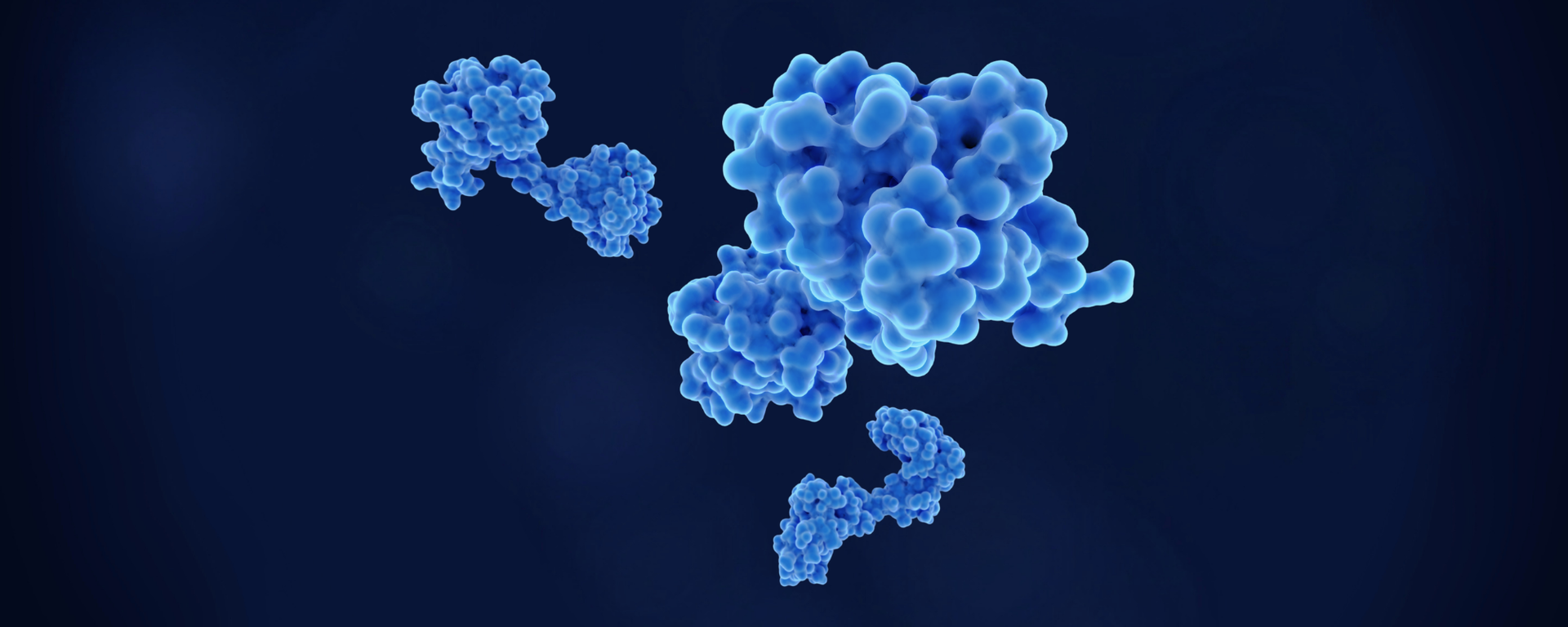 Different proteins in blue on a dark background