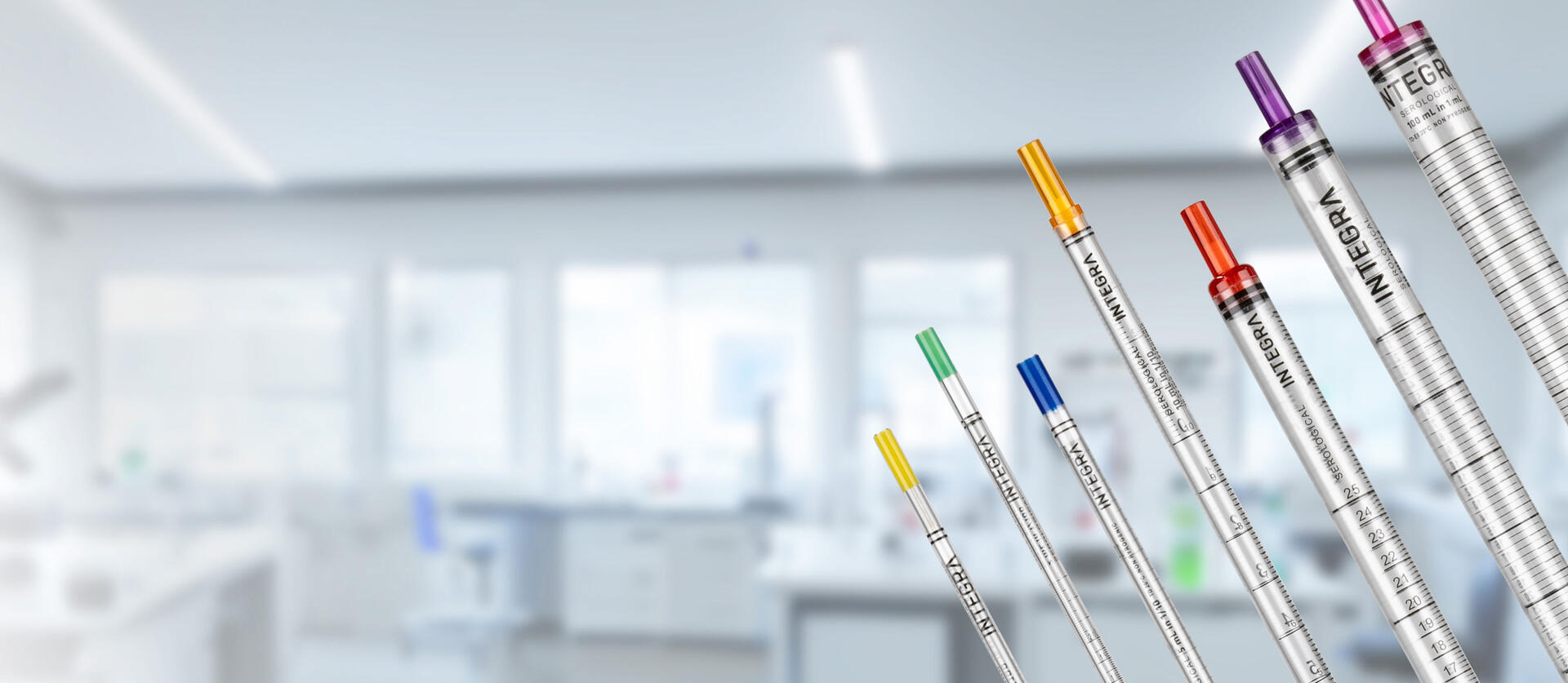 All the different INTEGRA serological pipets from 1ml to 100ml
