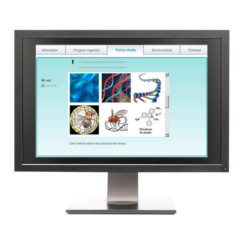 Up to two custom start up screens can be uploaded to the pipette