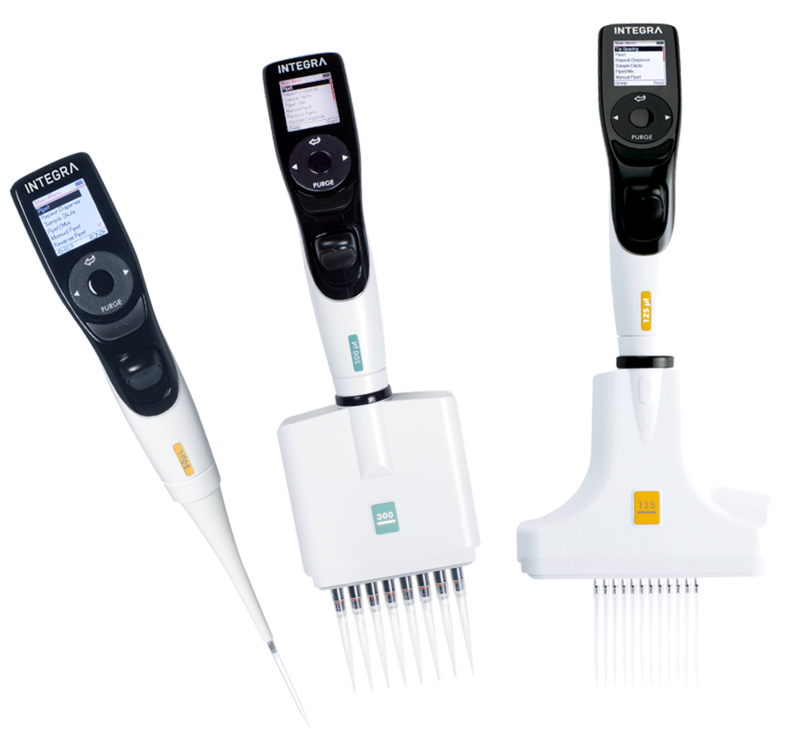 INTEGRA’s range of electronic single channel pipettes and electronic multichannel pipettes.