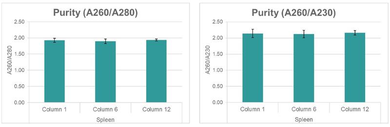 Column diagram showing the purity of genomic DNA extracted from spleen tissues.