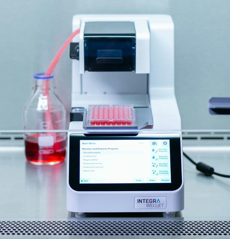WELLJET reagent dispenser in a laminar flow cabinet