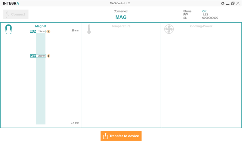 Screenshot showing how magnet height settings are controlled using the MAG Control software.
