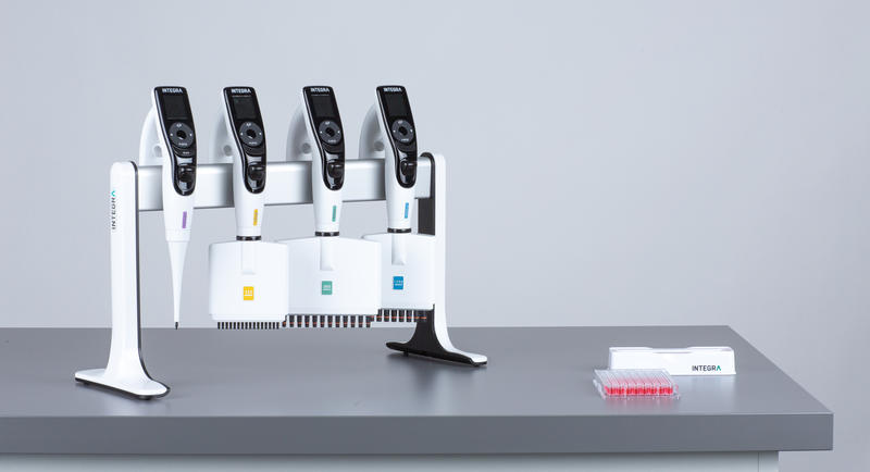 Different INTEGRA pipettes on a stand