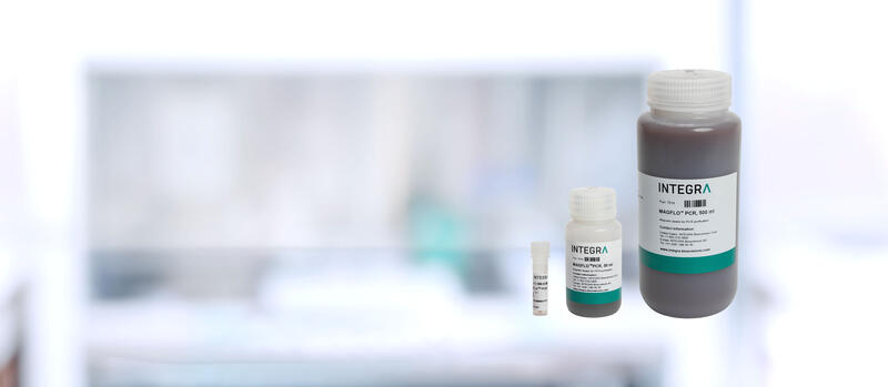 MAGFLO PCR magnetic beads in 1ml, 50ml and 500ml bottles