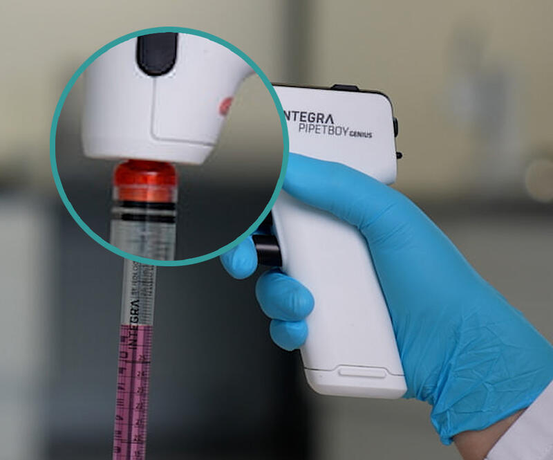 Close up of the overfill protection of a INTEGRA serological pipet