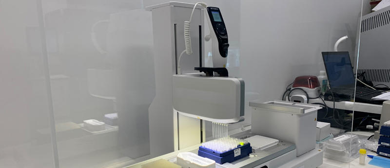 ASSIST PLUS pipetting robot testing patient samples for COVID-19