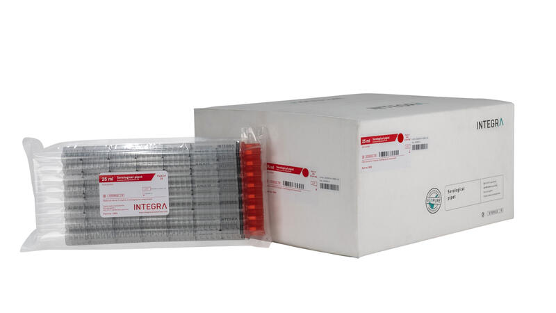 Bulk case of the 25ml red INTEGRA serological pipets 1505