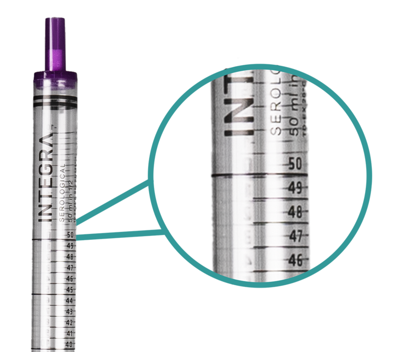 Close up shot of the easy to read graduation on a INTEGRA serological pipet