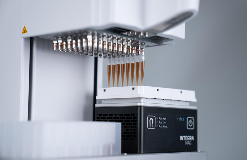 VIAFLO 384 transfers MAGFLO magnetic beads to MAG