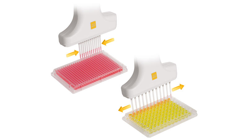 VOYAGER reduces the need for single channel pipettes when transferring samples between different labware formats