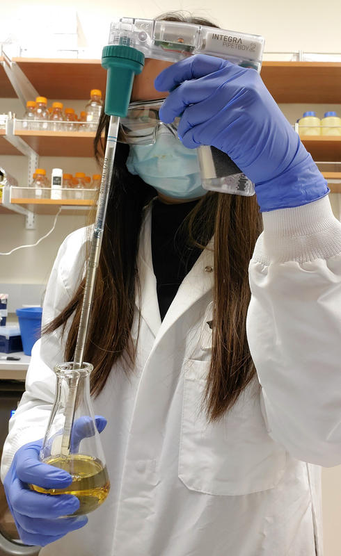 Whitney Ong is working with a PIPETBOY acu 2 pipette controller