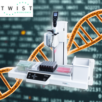 Teaser image showing the ASSIST PLUS in front of a DNA double helix and programming digits in the background.